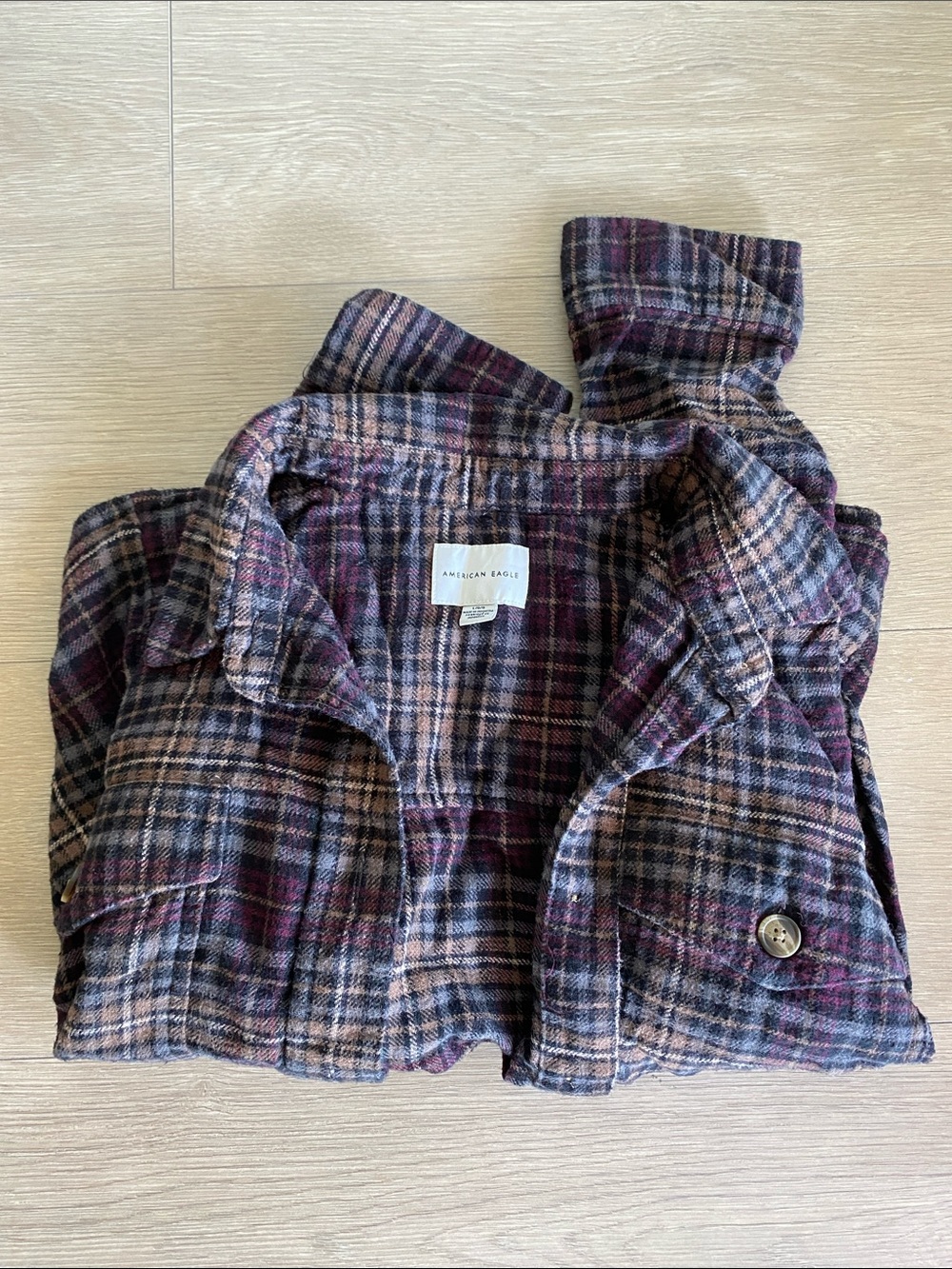 American Eagle Outfitters Plaid Button-Down Shirt Jacket in Purple and Brown